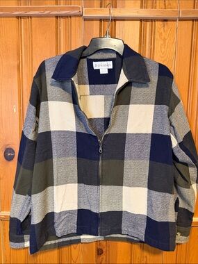 dressbarn Navy, Gray & Cream Plaid Zip Jacket